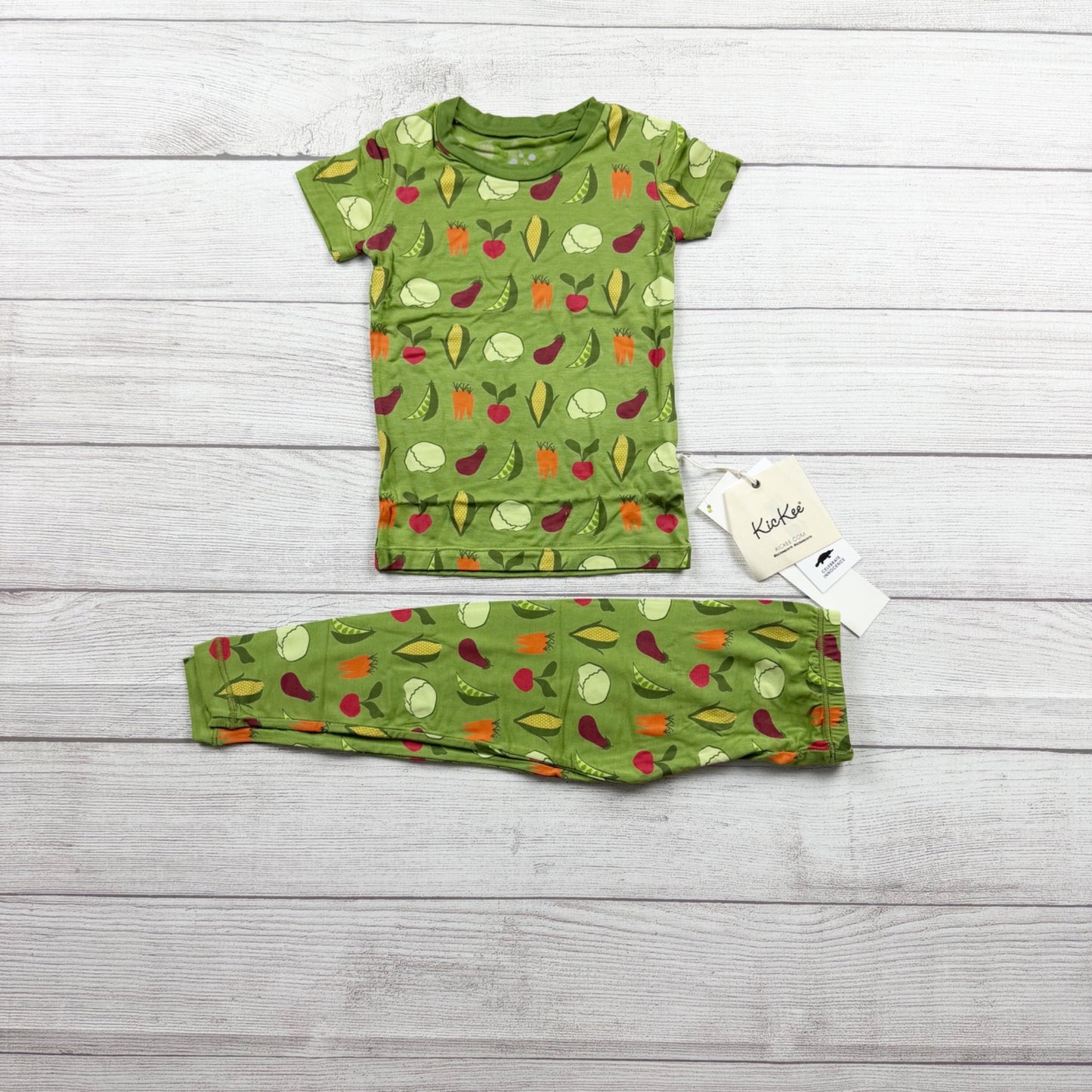 Kickee Pants Toddler Pajamas Set Veggie Print Bamboo Viscose 2-Piece NWT 3T