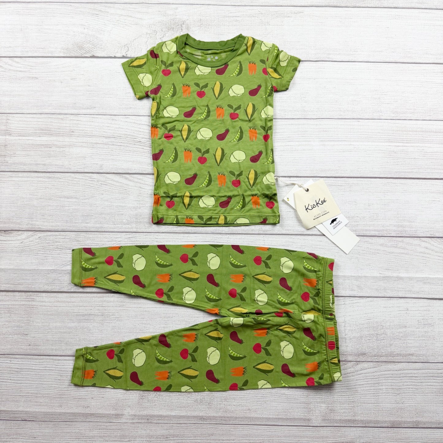 Kickee Pants Toddler Pajamas Set Veggie Print Bamboo Viscose 2-Piece NWT 3T