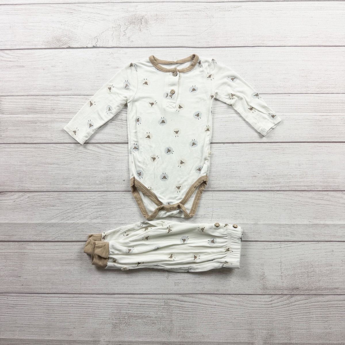 Milkberry Baby 2-Piece Outfit Long Sleeve Bodysuit Pants Sheep Print 3-6 Months