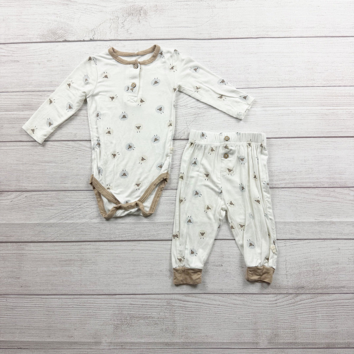 Milkberry Baby 2-Piece Outfit Long Sleeve Bodysuit Pants Sheep Print 3-6 Months