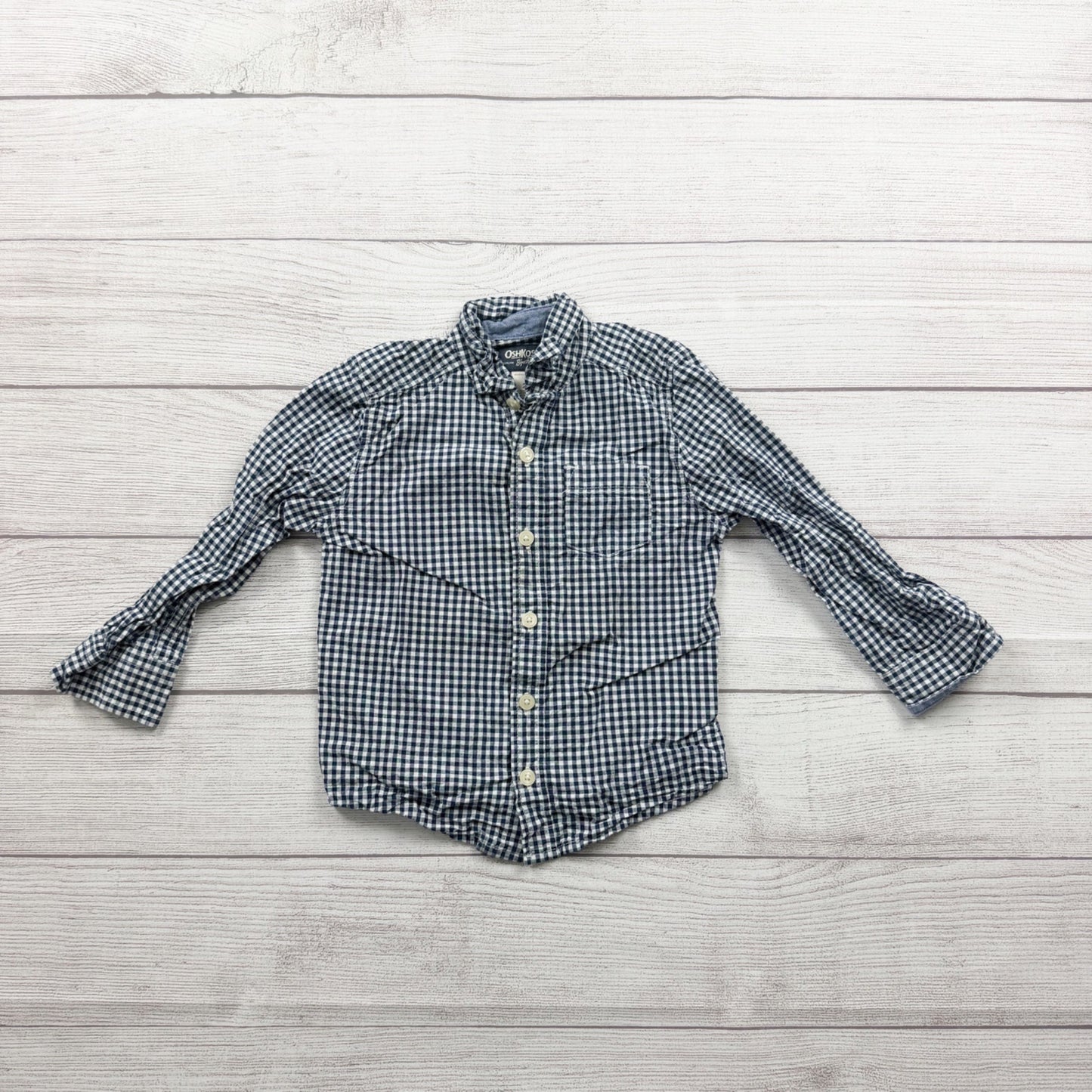 OshKosh B’gosh Toddler Boys Navy White Gingham Button Down Shirt Size 2T