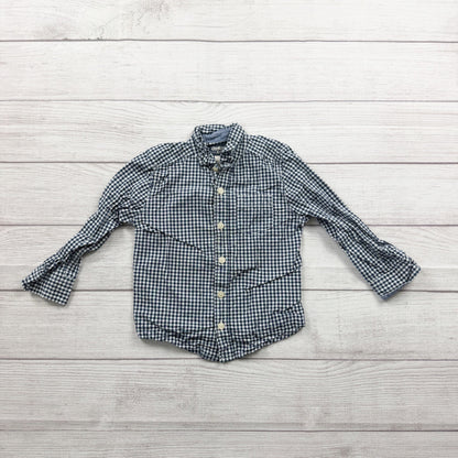 OshKosh B’gosh Toddler Boys Navy White Gingham Button Down Shirt Size 2T