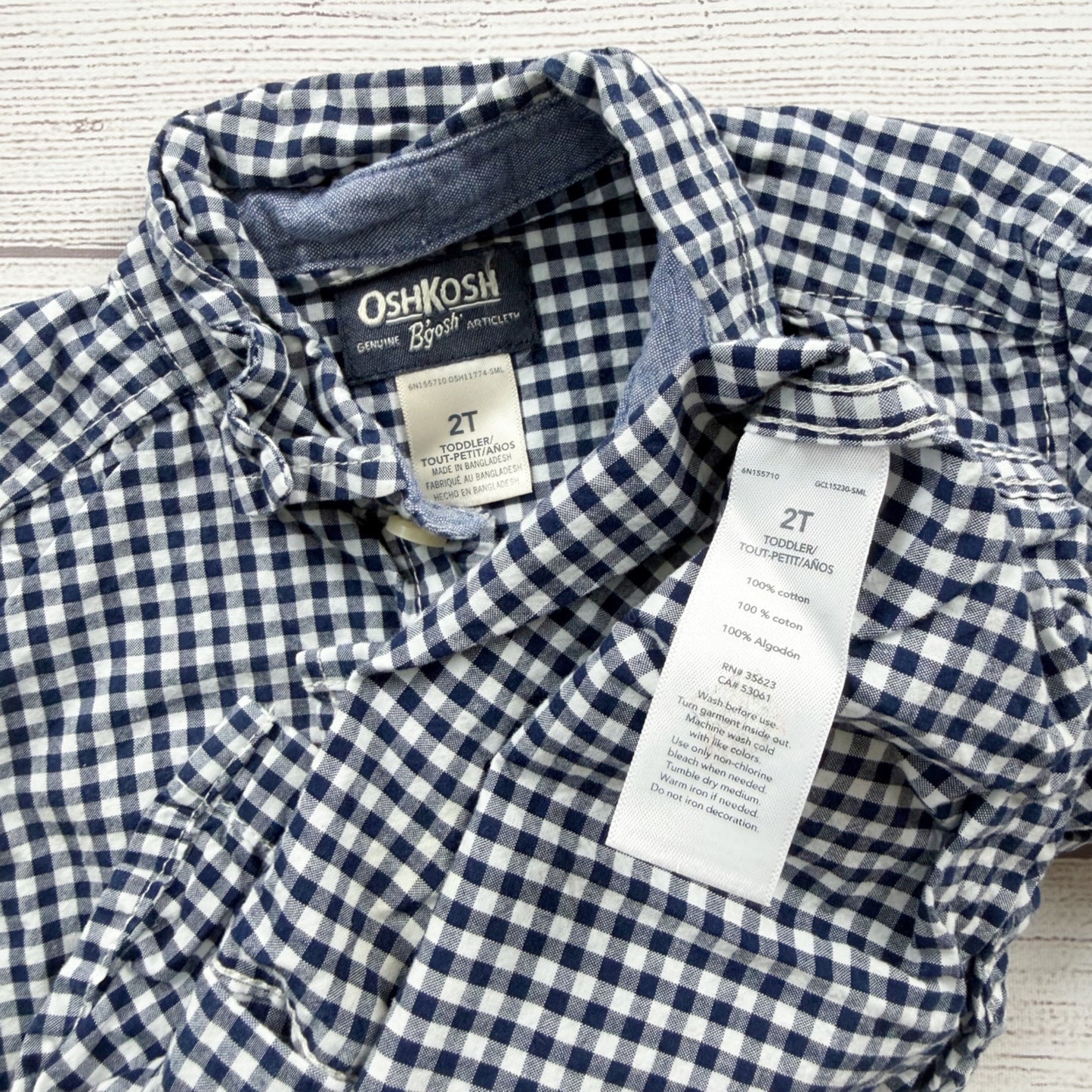 OshKosh B’gosh Toddler Boys Navy White Gingham Button Down Shirt Size 2T