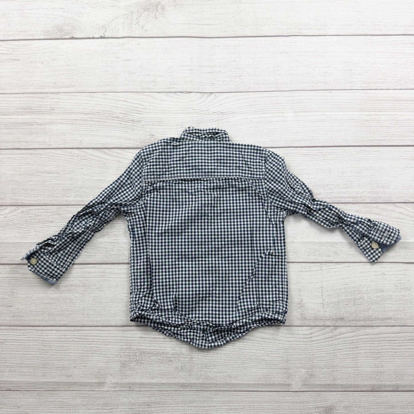 OshKosh B’gosh Toddler Boys Navy White Gingham Button Down Shirt Size 2T
