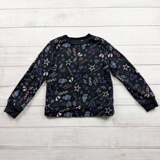 Gap Kids Black Crewneck Long Sleeve Graphic Sweatshirt With Stars Hearts M 8