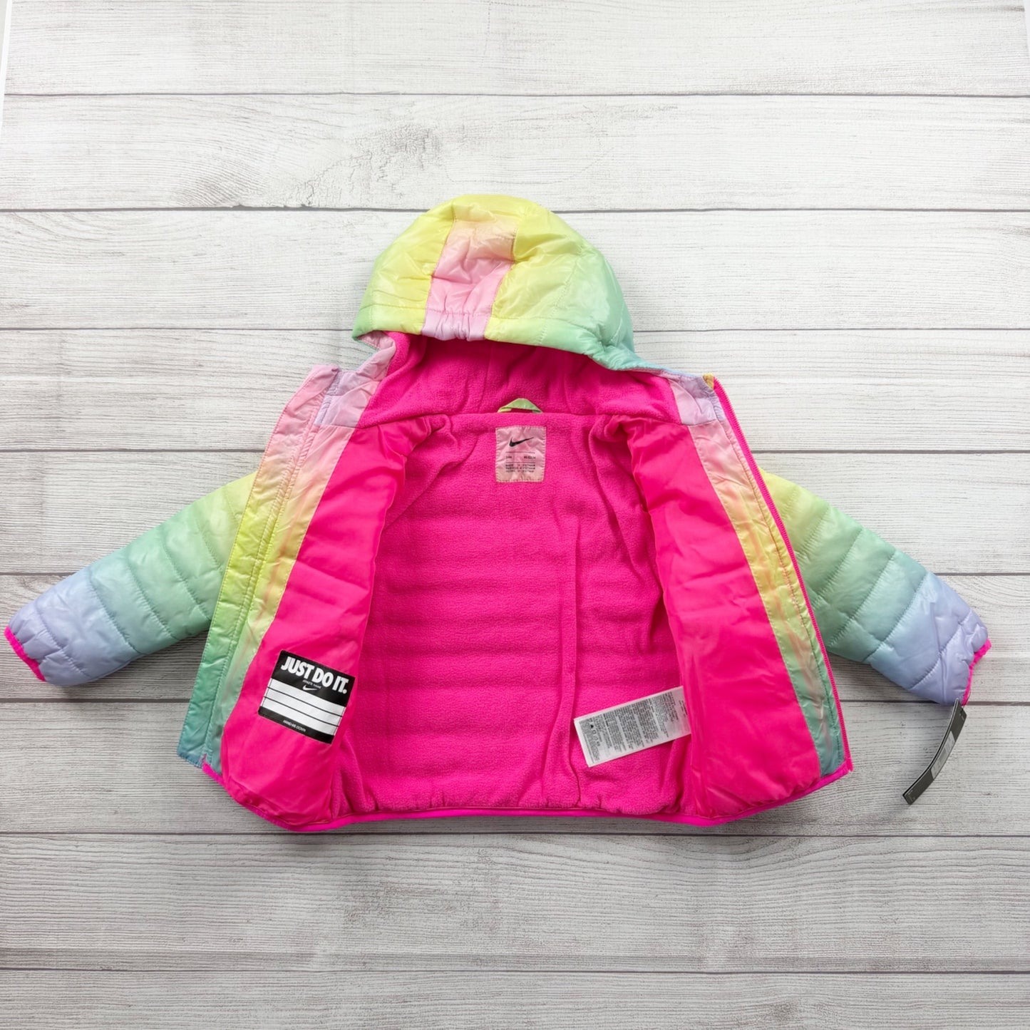 Nike Toddler Puffer Jacket Ombré Rainbow Hooded Coat Fleece Lined NWT 24 Months