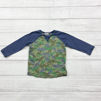 Hanna Andersson Boys Green Blue Camo Dinosaur Raglan Long Sleeve Shirt 3T