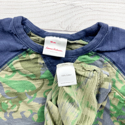 Hanna Andersson Boys Green Blue Camo Dinosaur Raglan Long Sleeve Shirt 3T