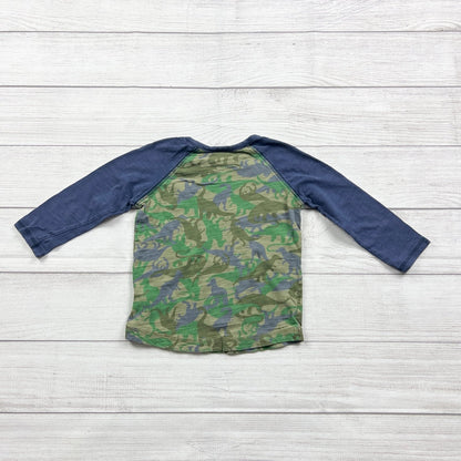 Hanna Andersson Boys Green Blue Camo Dinosaur Raglan Long Sleeve Shirt 3T