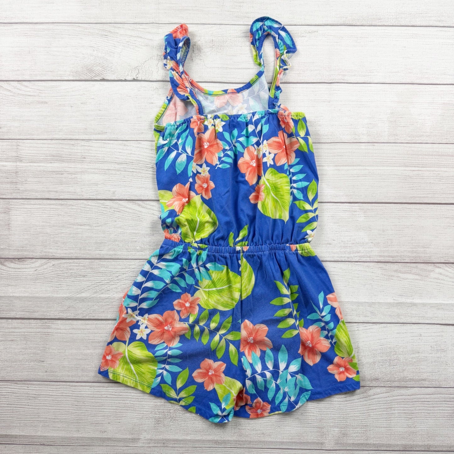 The Children’s Place Girls Romper Tropical Floral Ruffle Straps XL 14