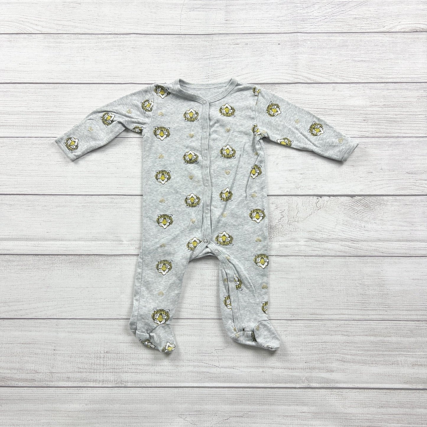 Rosie Pope Baby Footed Sleeper Pajamas Tiger Print Gray 6-9 Months