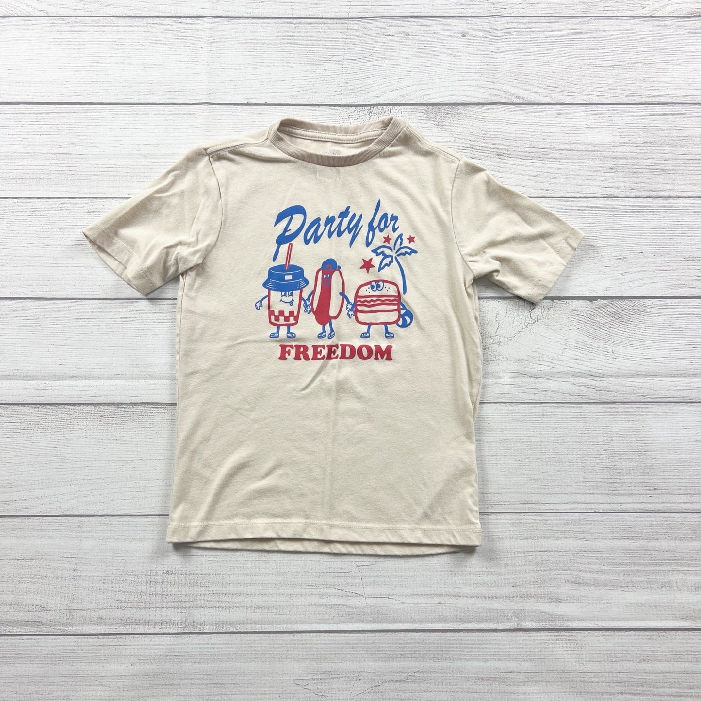 Wonder Nation T-Shirt Tan Party for Freedom Patriotic Graphic Tee S 6-7