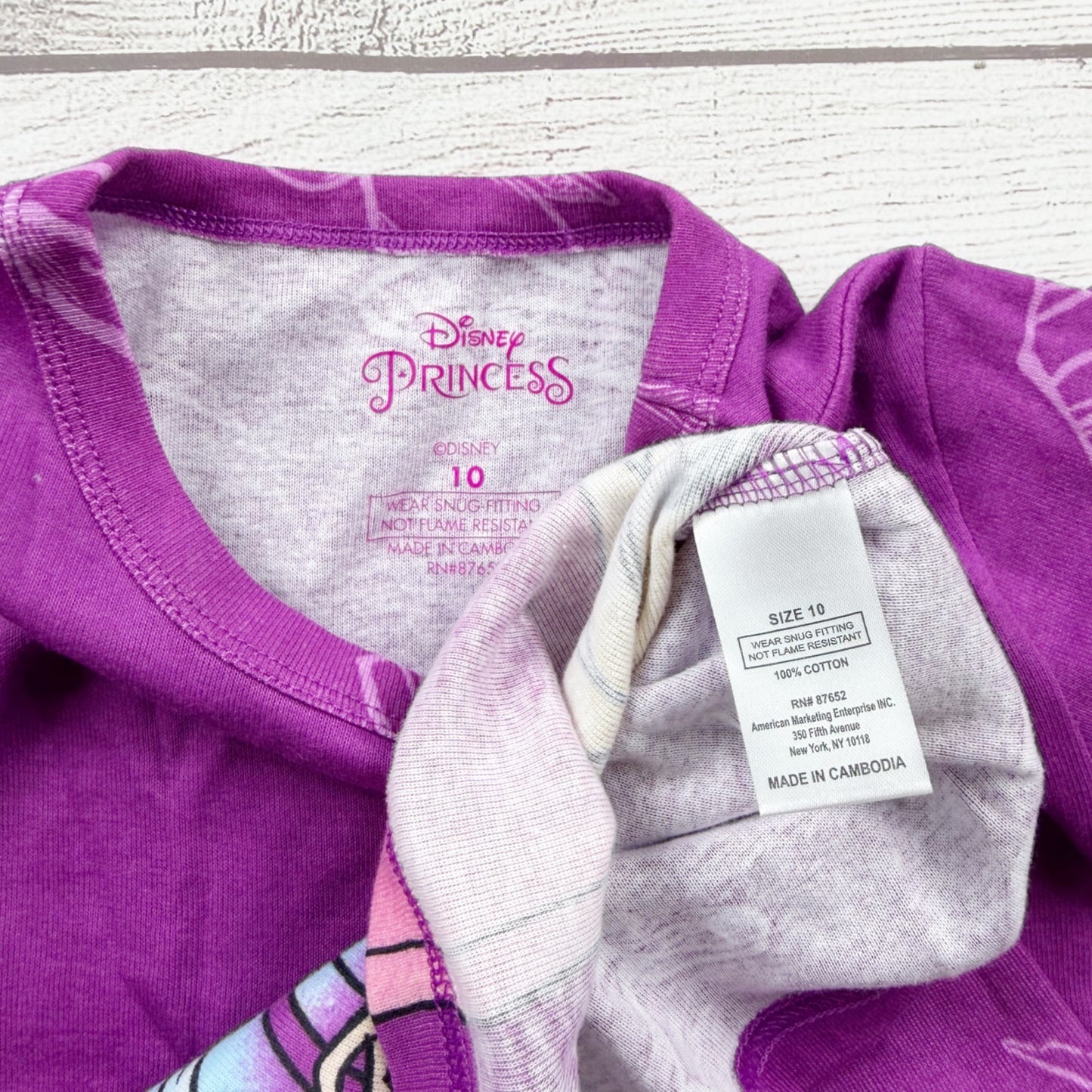 Disney Princess Girls Pajama Set Purple 2-Piece Long Sleeve NWT 10