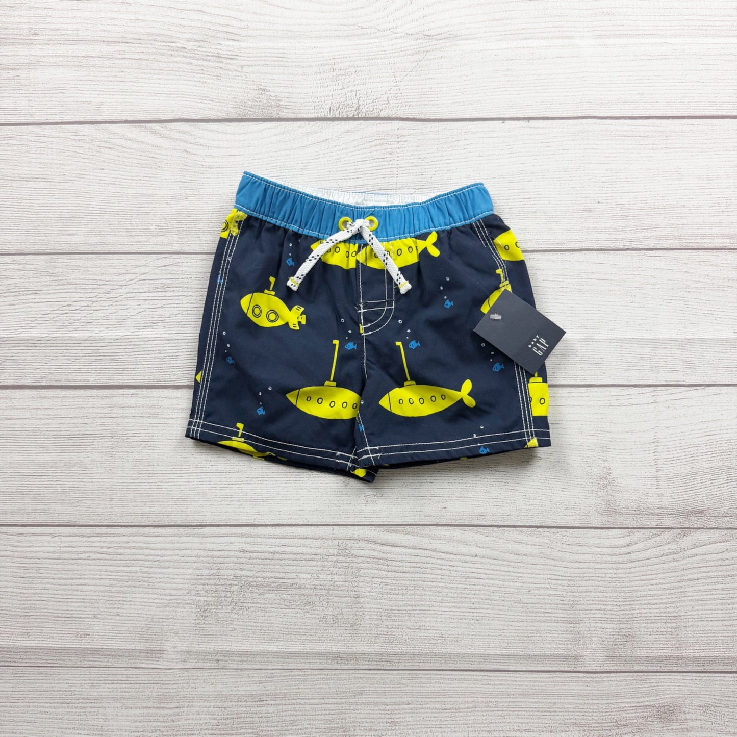 Baby Gap Yellow Submarine Print UV Protection Swim Trunks Navy NWT 6-12 Months
