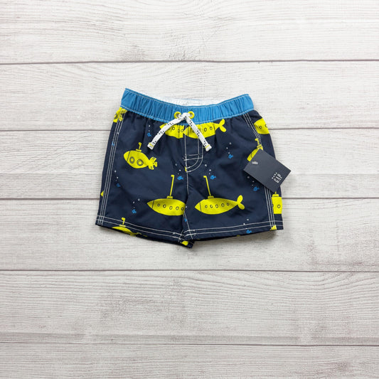 Baby Gap Yellow Submarine Print UV Protection Swim Trunks Navy NWT 6-12 Months