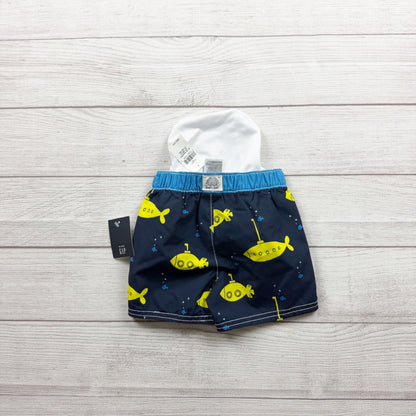 Baby Gap Yellow Submarine Print UV Protection Swim Trunks Navy NWT 6-12 Months