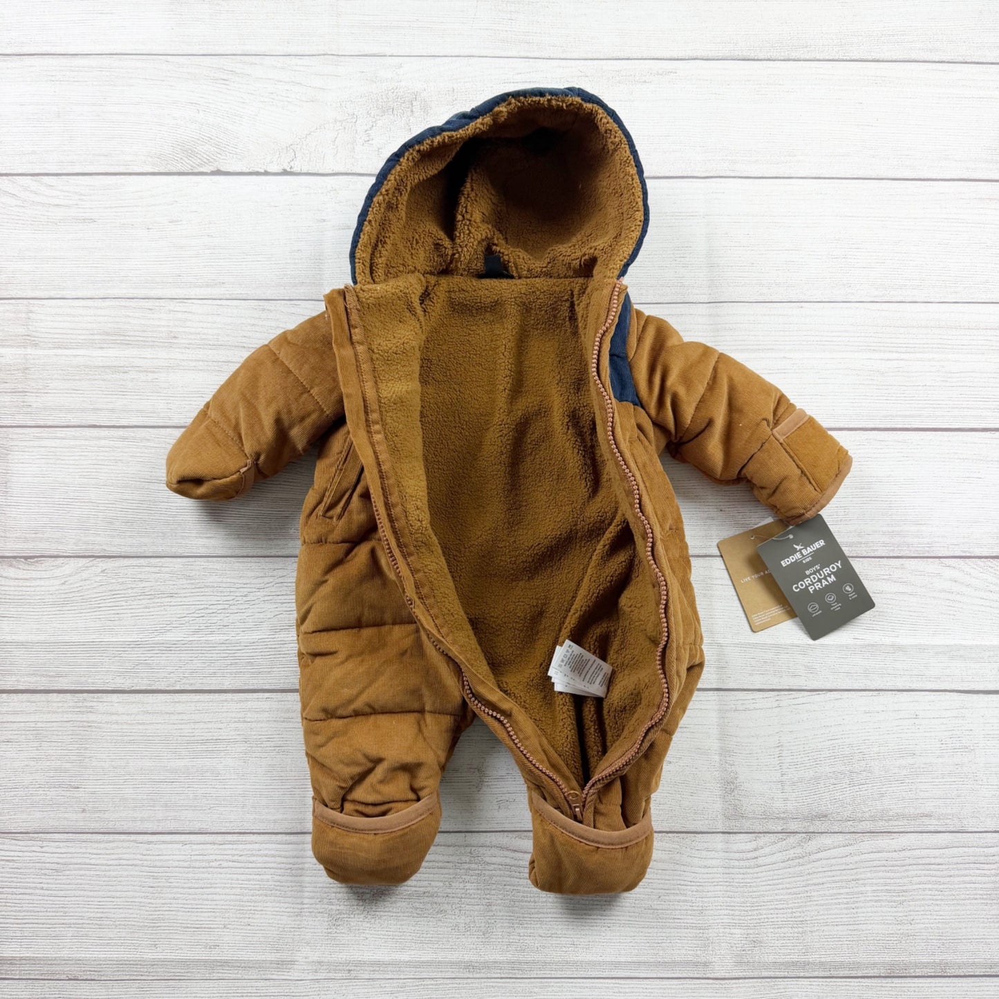 Eddie Bauer Bunting Hooded Corduroy Pram Snowsuit Sherpa Lined NWT 0-3 Months