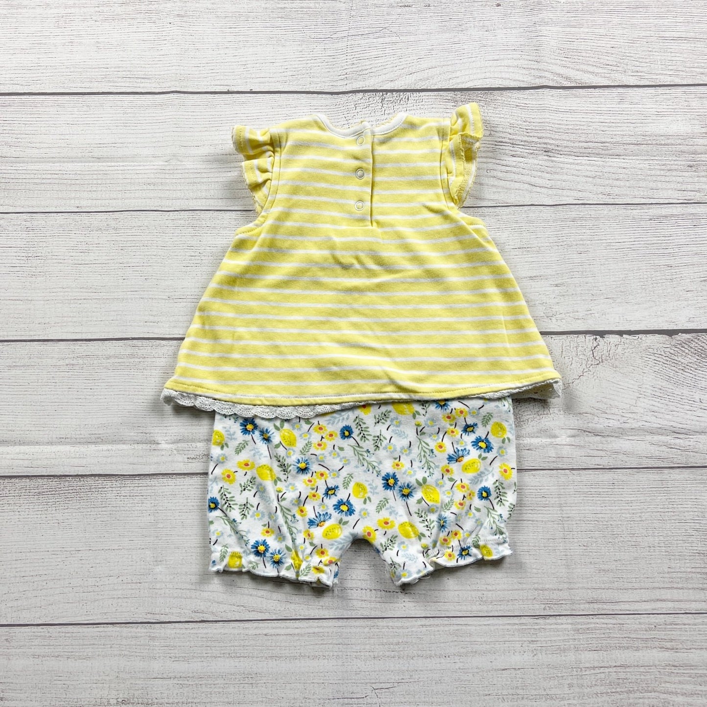 Laura Ashley Baby Romper Stripe Top Floral Shorts One Piece Outfit 6-9 Months