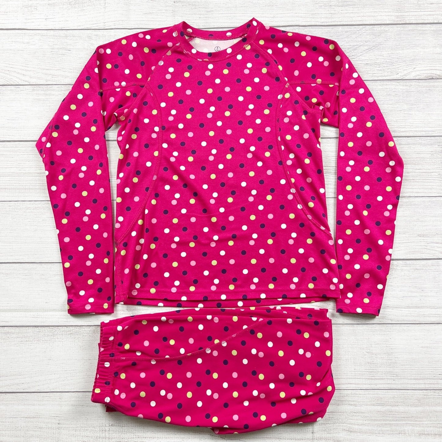 Lands End Girls Polka Dot Base Layers Lounge Leggings Set Pink 14