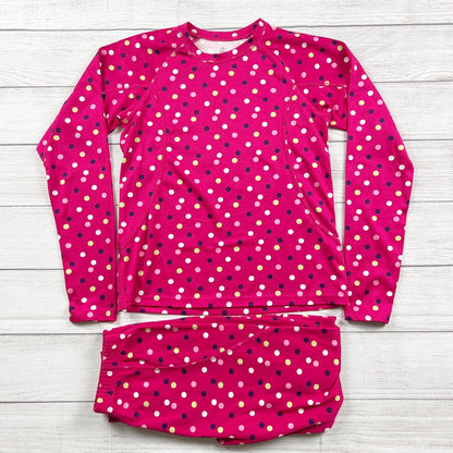 Lands End Girls Polka Dot Base Layers Lounge Leggings Set Pink 14