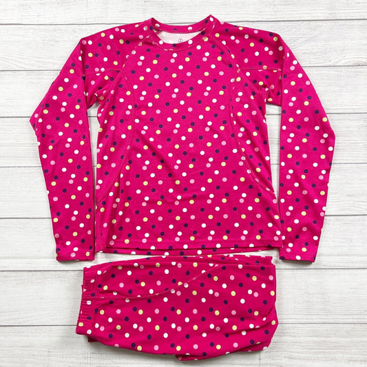 Lands End Girls Polka Dot Base Layers Lounge Leggings Set Pink 14