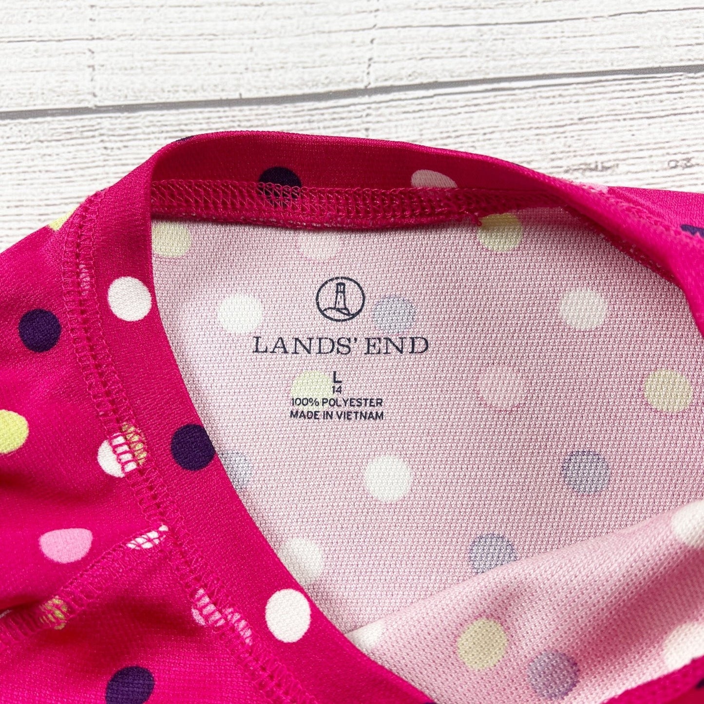 Lands End Girls Polka Dot Base Layers Lounge Leggings Set Pink 14