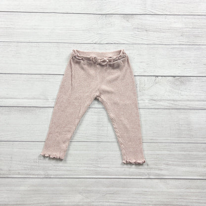 Zara Baby Girls Ribbed Pink Knit Pants Bow 12-18 Months