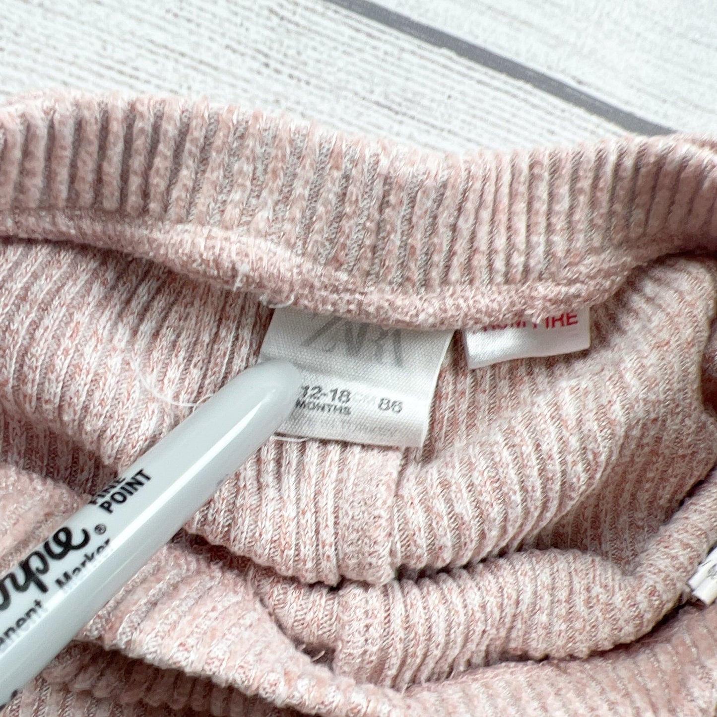 Zara Baby Girls Ribbed Pink Knit Pants Bow 12-18 Months