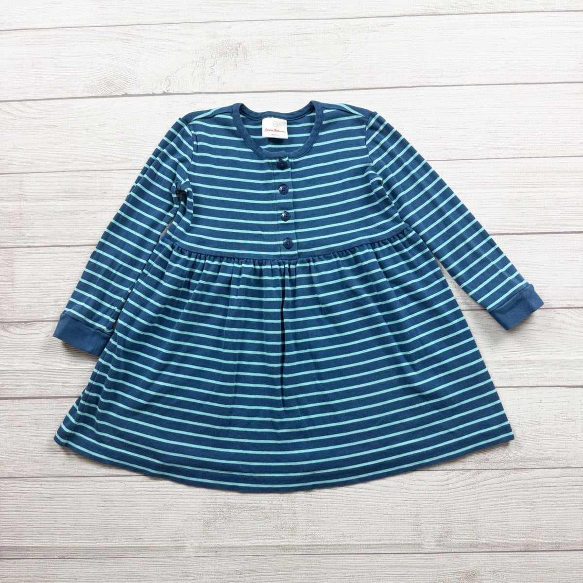 Hanna Andersson Girls Blue Striped Long Sleeve Button Front Dress 110 US 5