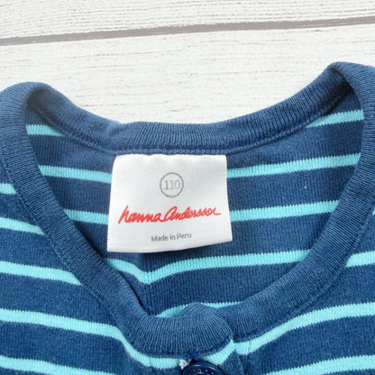 Hanna Andersson Girls Blue Striped Long Sleeve Button Front Dress 110 US 5