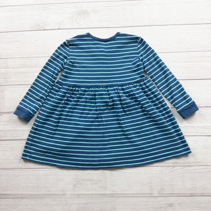 Hanna Andersson Girls Blue Striped Long Sleeve Button Front Dress 110 US 5