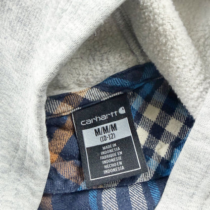 Carhartt Boys Flannel Hooded Shirt Shacket Blue Plaid Button Down Medium 10-12