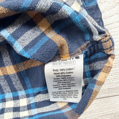Carhartt Boys Flannel Hooded Shirt Shacket Blue Plaid Button Down Medium 10-12