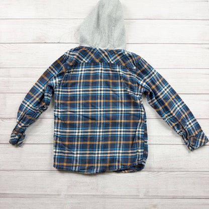 Carhartt Boys Flannel Hooded Shirt Shacket Blue Plaid Button Down Medium 10-12