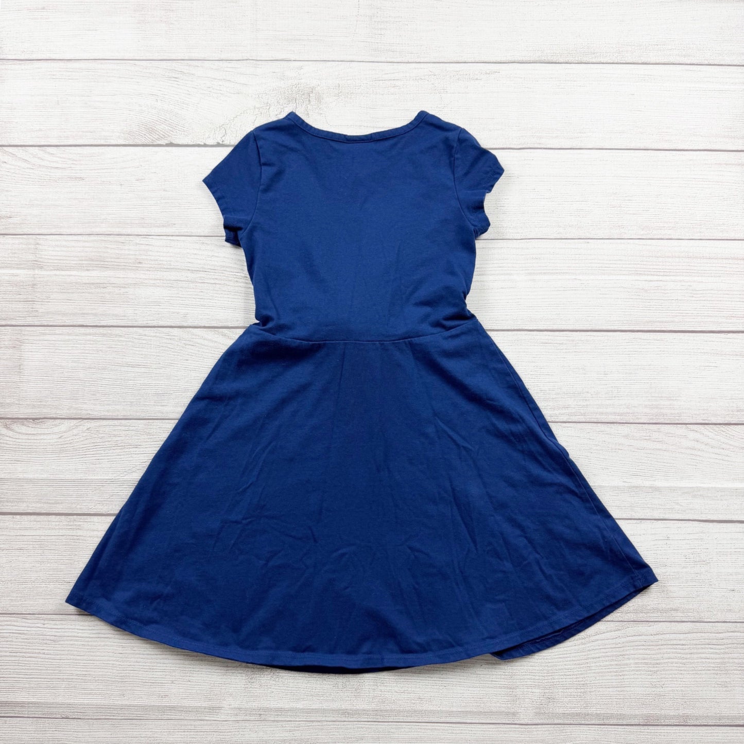 Disney Girls Blue Dress Short Sleeve Logo Dress Pink Belt Fit Flare M 7-8