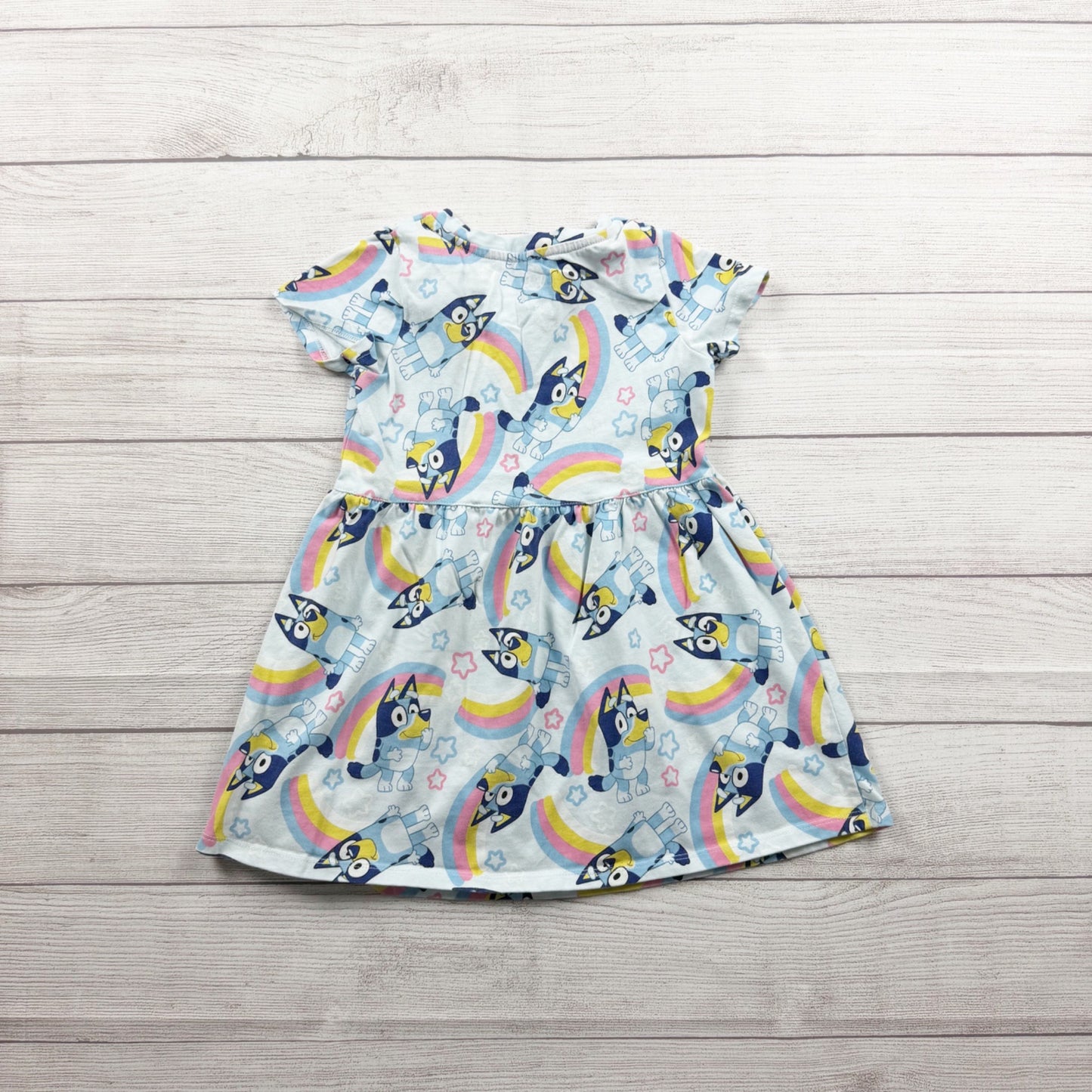 Bluey Toddler Girl Character Dress Rainbow Print Short Sleeve 5T