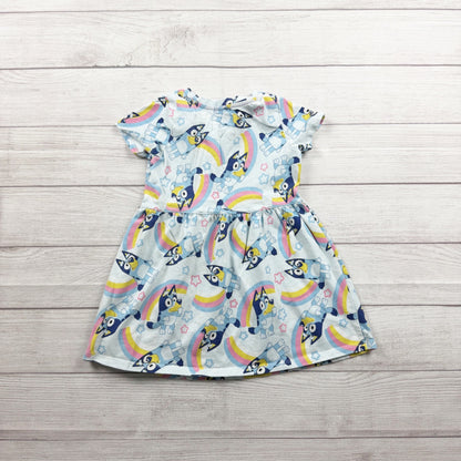 Bluey Toddler Girl Character Dress Rainbow Print Short Sleeve 5T