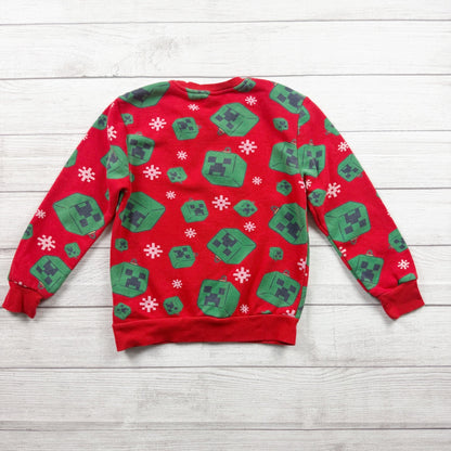 Minecraft Boys Holiday Sweatshirt Fleece Lined Creeper Ornament Print M