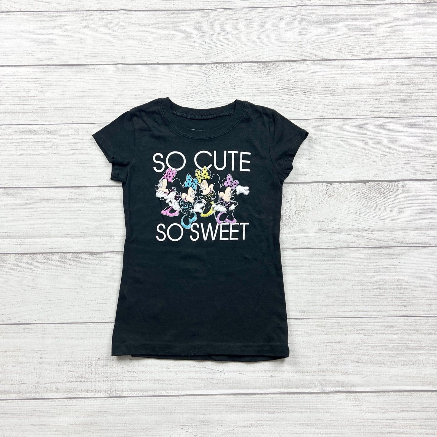 Disney Minnie Mouse Girls T-Shirt “So Cute So Sweet” Graphic Tee XS 4-5