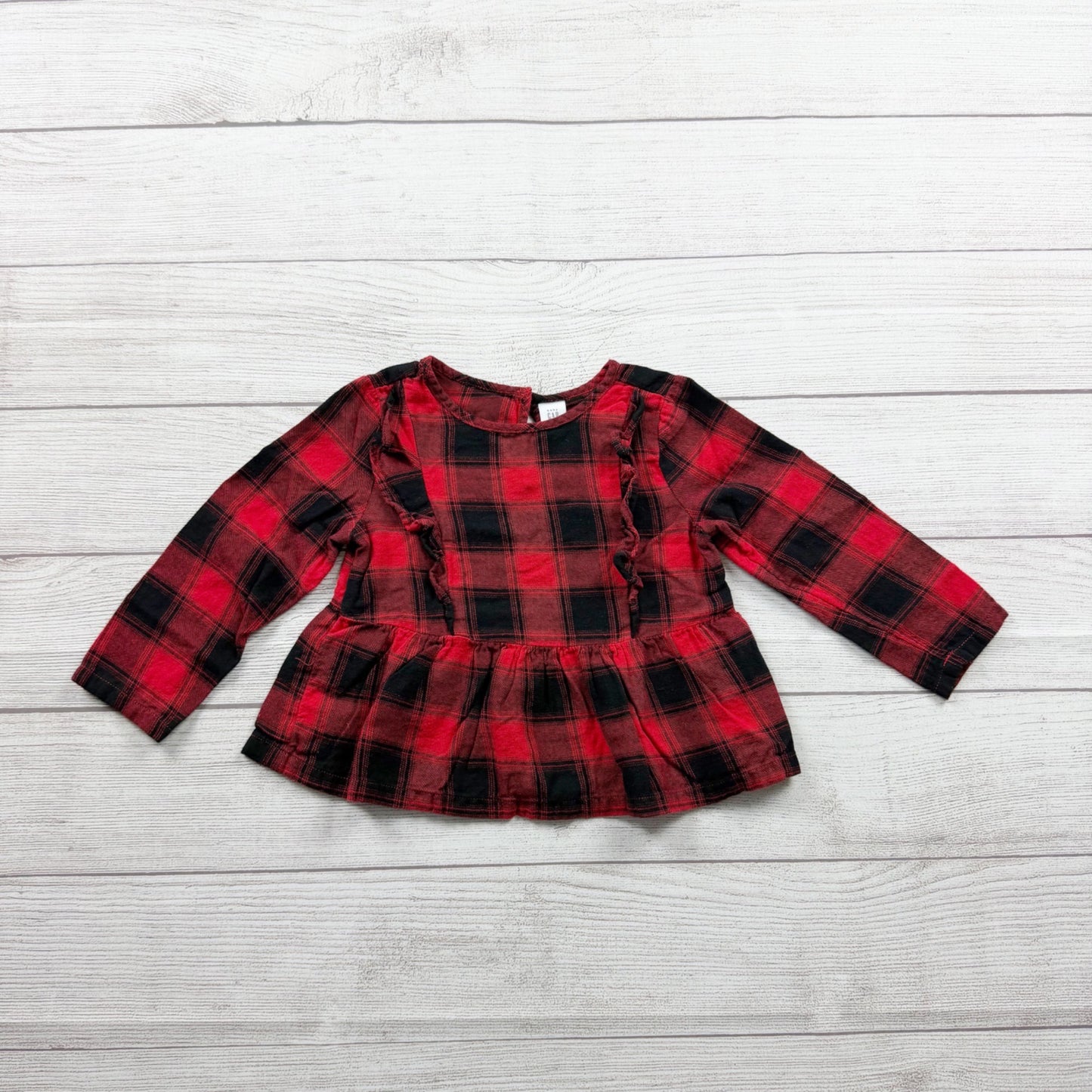 Baby Gap Plaid Peplum Top Girl Buffalo Check Long Sleeve Ruffle Shirt 2T