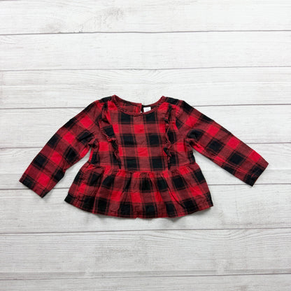 Baby Gap Plaid Peplum Top Girl Buffalo Check Long Sleeve Ruffle Shirt 2T