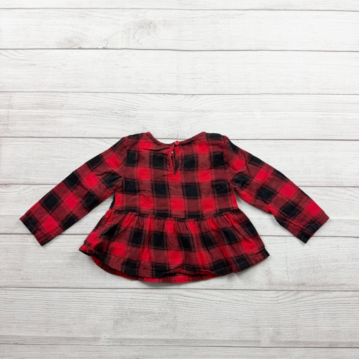 Baby Gap Plaid Peplum Top Girl Buffalo Check Long Sleeve Ruffle Shirt 2T