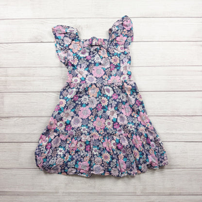 Jumping Beans Girls Floral Print Dress Ruffled Sleeves Navy Pink 7
