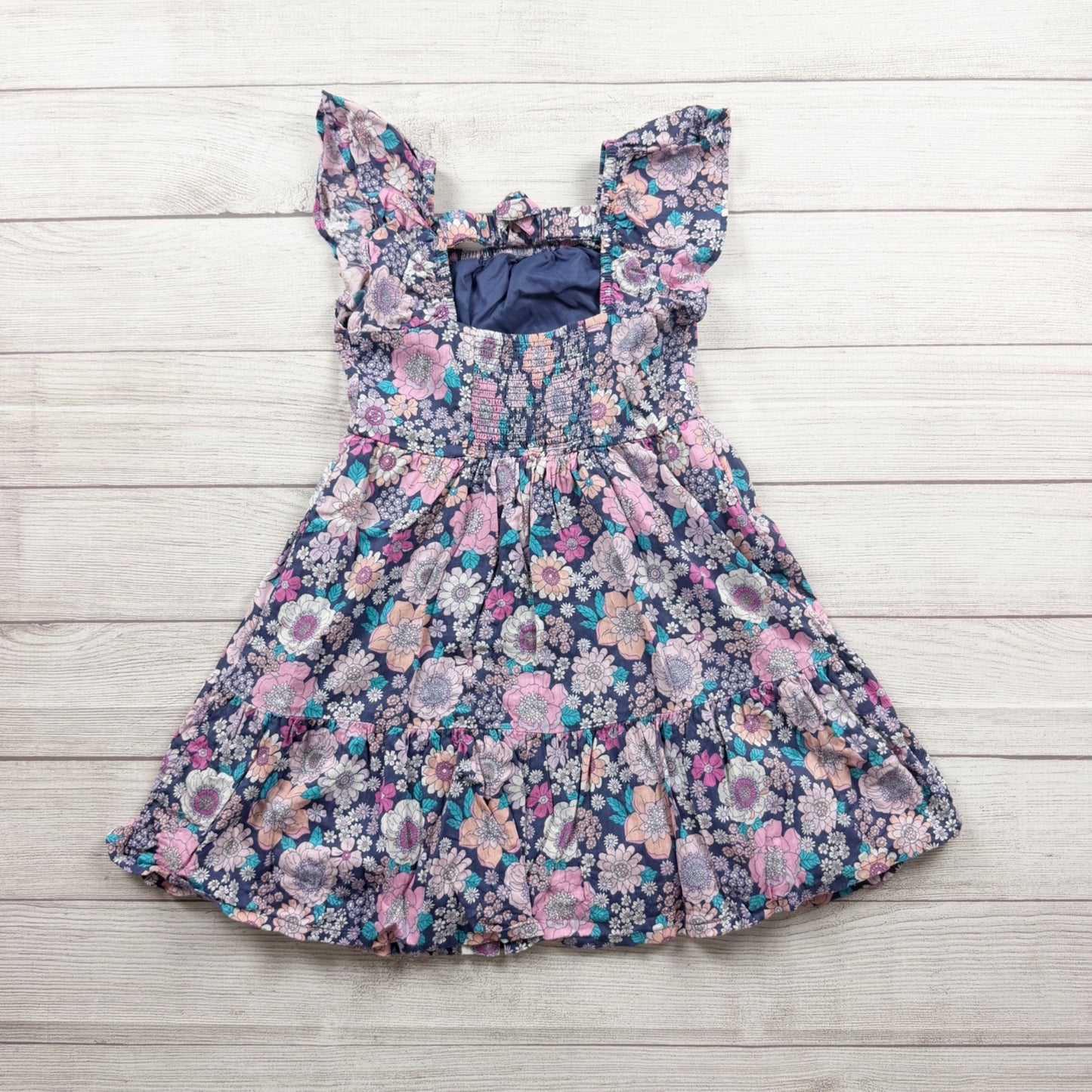 Jumping Beans Girls Floral Print Dress Ruffled Sleeves Navy Pink 7