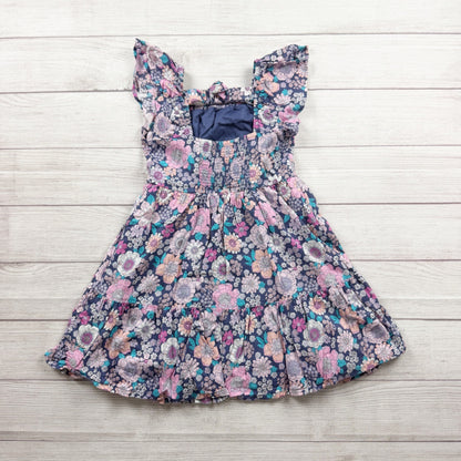 Jumping Beans Girls Floral Print Dress Ruffled Sleeves Navy Pink 7