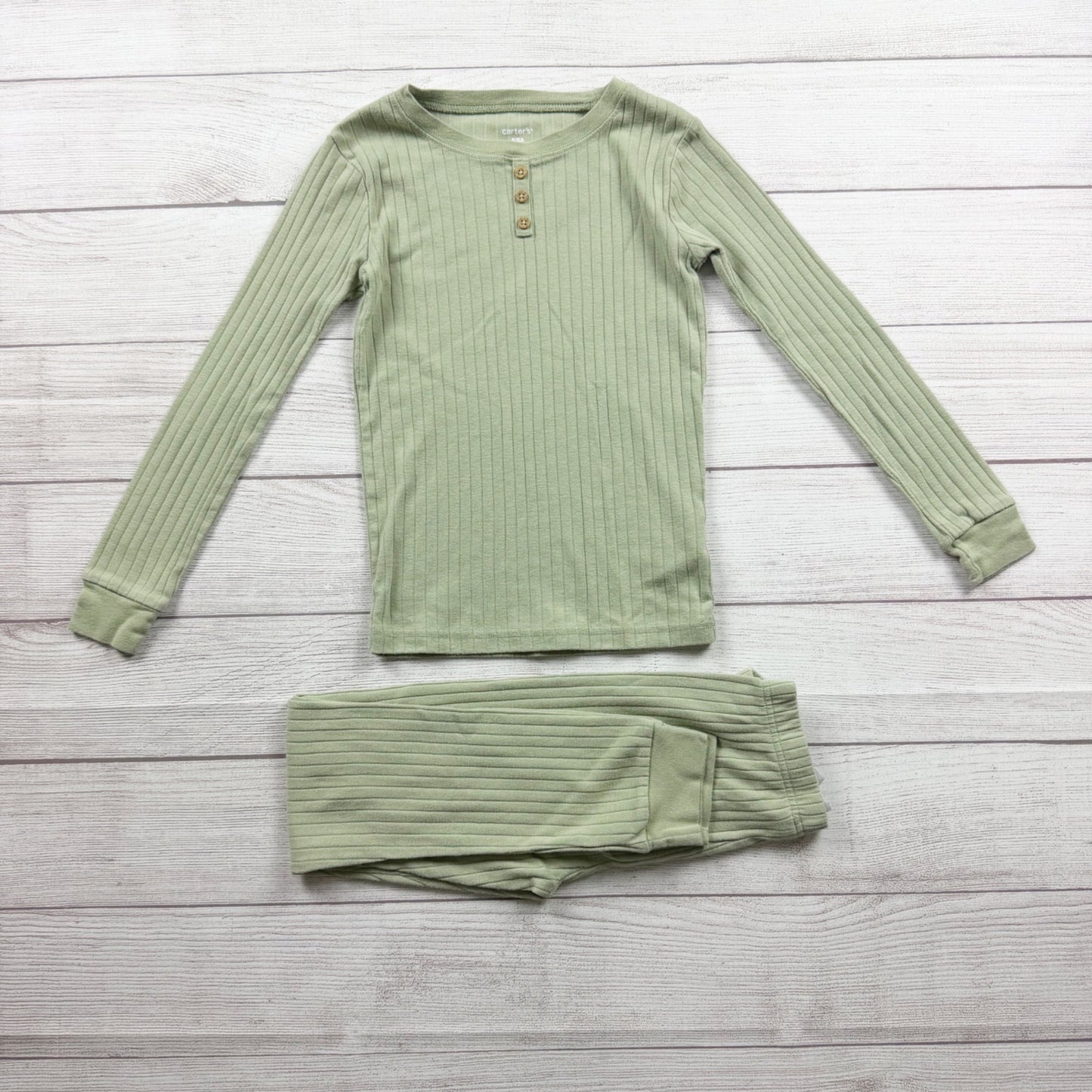 Carter's Boys 2 Piece Henley Rib Knit Pajama Set Green Long Sleeve Top Bottom 8