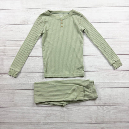 Carter's Boys 2 Piece Henley Rib Knit Pajama Set Green Long Sleeve Top Bottom 8