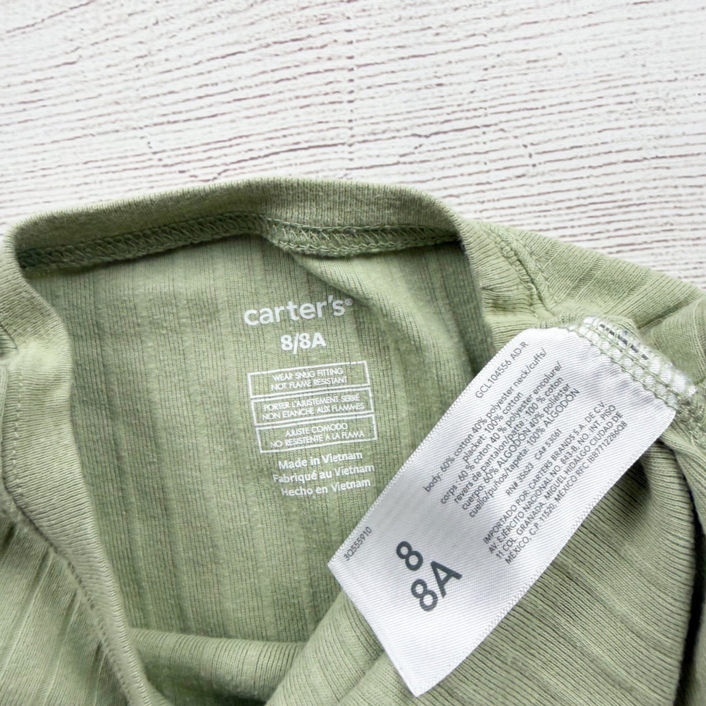 Carter's Boys 2 Piece Henley Rib Knit Pajama Set Green Long Sleeve Top Bottom 8