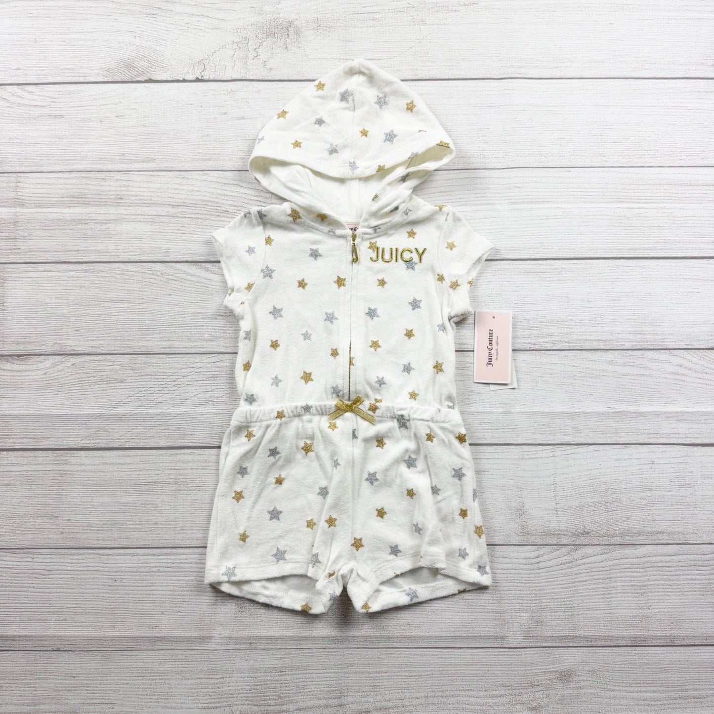 Juicy Couture Toddler Girl Terry Romper Hoodie Star Print Zip Up NWT 3T