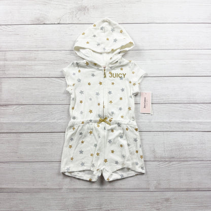 Juicy Couture Toddler Girl Terry Romper Hoodie Star Print Zip Up NWT 3T